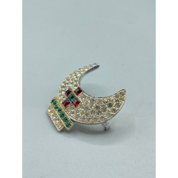 Signed ORA Vintage Crown Pin Brooch Rhinestones Pave Pot Metal 1940s Costume Pin - Picture 2 of 10